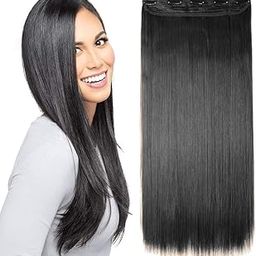 Xfilm Hair Extension |Hair Extensions| Extension Hair | Straight Natural Black Long Hair Extension for Women & Girls | Full Head Straight Clips in on Synthetic Hair Extensions 24 inch [NATURAL_BLACK_STRAIGHT_HAIR]-image-9