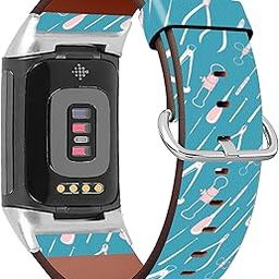 Compatible with Fitbit Charge 5 , Patterned Leather Replacement Band (Dental Tools Doodle-02)-picture-6