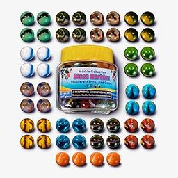 Set of 52 Player Glass Marbles, 13 Different Patterns, Size 0.63 in (16mm), with Practical Container-21
