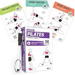 Flexies Pilates Workout Cards - 58 Exercise Cards with Pilates Mat Workout Postures, Video Instructions & Breathing Tips | Free Ring & Dry-Erase Marker to Create at home pilates womens workout planner-image-36