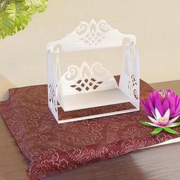 NIVED Metal Laddu Gopal Jhula (only jhula) | Biggest Jhula 8 x 8 x 3.5 inch | Long Lasting | Eco Friendly | Swingable | Royal Design | Janmashtami Krishna Swing | Bal Gopal Decoration | Colour: White-picture-12