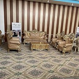 CLASSIC WOOD & CRAFT Luxury Hand-Carved Royal 3+2+1+1 Sofa Set Center Table Victorian Style Teak Living Room Furniture Designer Gold Leaf Finish Tufted Upholstery Antique Carved Wooden Frame for Home-image-31