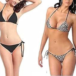 Women's Embellished Bikini Bra Panty Lingerie Set Pack of Black & Animal Print for Honeymoon Sex|Lingerie Set|Bra Panty Set-image-69