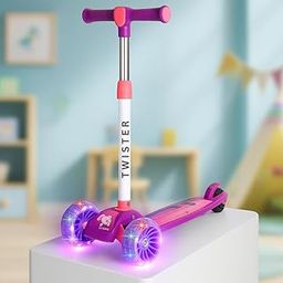 Storio Twister Foldable Kick Scooter for Kids with LED Light Wheels | Skating Cycle Style Scooter with Adjustable Handle & Foldable Design | Lightweight Ride-On Toy for Boys & Girls - Purple-image-68