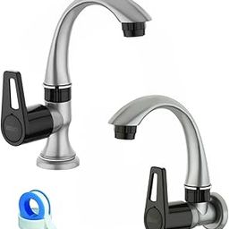 Monit Swan Neck Basin Tap, White and Black, Modern Single Handle Design, Pillar Cock, wash basing tap, with teflone tap (Metallic Grey - Black Dual) (Combo MSC+SN)-image-40
