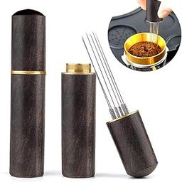 Supvox® Espresso Coffee Stirrer Pin Tamper 6 Needles Ground Coffee Stirrer 0.4mm Fine Pin Tamper for Espresso Coffee Making Natural Ebony Wooden Handle Pin Coffee Tamper-picture-4
