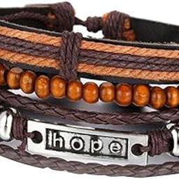 CALANDIS™ Vintage Multilayer PU Leather Men Fashion Braided Bracelet Beads Jewelry D | Fashion Jewelry-image-56