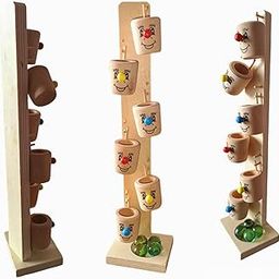 Handcrafted Beautiful Wooden Marble Slider with 6 Tilting Bucket Tree Toy | Smiling Cartoon Multi Colour Themed Best Family Fun Game Adults | STEM Early Educational Toys-image-58
