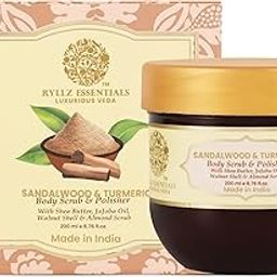 RYLLZ ESSENTIALS Sandalwood & Turmeric Body Scrub And Polisher | with Argan Oil, Walnut Shell Powder, Almond Scrub, Hyaluronic Acid, Kojic Acid, Alpha Arbutin, Niacinamide & Glycolic Acid | for Dead Skin Cells, Ingrown Hair & Skin Feeling Smoother/Polished | 200 ml-22