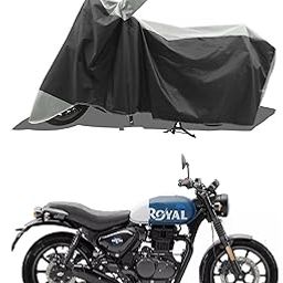 ROMEIZ - Two Wheeler - Scooty - Bike Cover for RE Hunter 350 Cover with Water-Resistant and Dust Proof Premium 190T Fabric_White Stripe Large-image-40