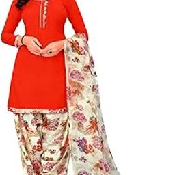 Unstitched Printed Crepe Kurta & Patiyala Dress Material With Dupatta Printed (Red)-image-88