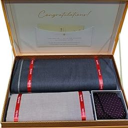 Fabrics Men's Unstitched 3.25 Meters Suit Fabric Set with Tie, Pocket Square and Shirt Piece (Multicolour, All Weather Fabric,Attractive Box,Premium Fabric) (MULTICOLOUR 4)-image-0