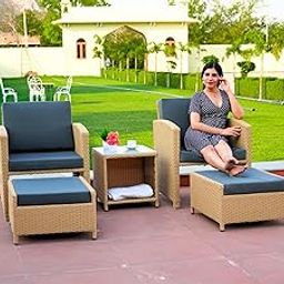 DEVOKO Outdoor 5 Piece Patio Wicker All Weather Sectional Furniture Conversation Set with Waterproof Cushion Chairs & Ottomans for Garden, Pool, Porch, Backyard (Beige & Grey)-13