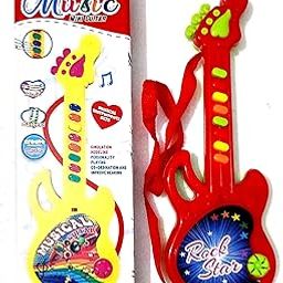 Kids Musical Mini Guitar Toy with Lights and Sound, Electronic Rock Star Guitar for Children, Age 3+, Red and Yellow-image-40