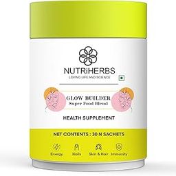 NUTRiHERBS Glow Builder Collagen Supplement For Skin Glow|Vegan Collagen Booster With Vitamin C For Men & Women|Radiant,Hydrated Skin Support - 30 Sachets-83