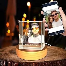 Rangoli Crystal Photo Cube (50 x 50 x 80) - Custom Engraved Glass Picture Keepsake, LED Light Base Option - Unique Gift for Birthday,Wedding, Anniversary, Couples,Memorial, and Special Occasions-10