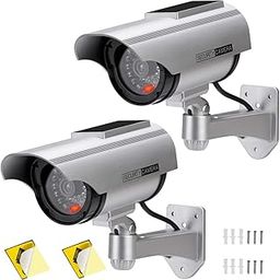 AlfaView Solar Powered Bullet Dummy Fake Surveillance Camera Security CCTV Dome Camera with LED Flashing Light for Outdoor/Indoor,Home/Business (2 Pack) (Silver-2 Pack)-picture-10