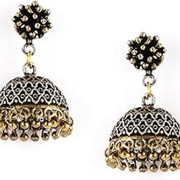 Oxidised Silver Plated Dual Tone Gold and Silver Jhumka Earrings for Women and Girls Trendy and Stylish Traditional Jewellery, Perfect for Special Occasions-1
