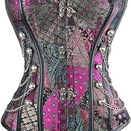 Women's Spiral Steel Boned Steampunk Gothic Bustier Corset with Chains-picture-48