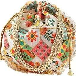 Rajasthani Look Style Royal Clutch Silk Batwa Bag Combo Digital Print Wristlets Ethnic Potli Combo For Women's Zari Work Potli Combo Bridal Potli Combo-image-90