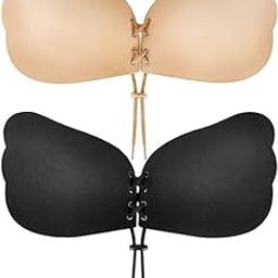 Strapless Adhesive Bra, Push Up, Reusable, 2 Pairs, Black and Beige[Multi Colour]-picture-2