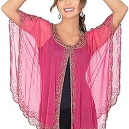 Women's Net Hand Bead Embroidery Designer Short Cape Poncho C-27-image-98