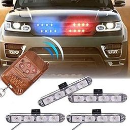 Automaze Car Police Light Grill Flasher 4 X 4 LED With Wireless Remote, Red & Blue Police Strobe Flasher Light Dash Emergency Warning Lamp 12V-picture-9