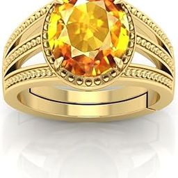 Yellow Sapphire Pukhraj Stone Original Certified 4.25 Ratti Adjustable Ring Natural Gemstone for Men and Women,-image-34