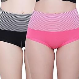 Women’s Cotton High Wasit Underwear Full Coverage Brief Panty | Ladies Soft, Comfortable, Breathable Underpants Briefs Panties | Size: M - XXL- Black Pink L-image-73