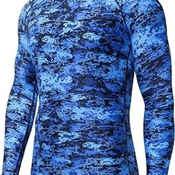 Men's Splice UV Sun Protection UPF 50+ Skins Rash Guard Long Sleeves, Pixel Blue, XX-Large-image-27