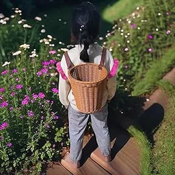 STYLEHEAVEN Handwoven Fruit Basket with Shoulder Straps Garden PP Rustic Basket Backpack-picture-16