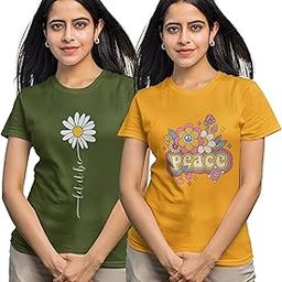 Women's Cotton Half Sleeve Regular Fit Printed Tshirts for Women/Girls Combo Pack of 2-9