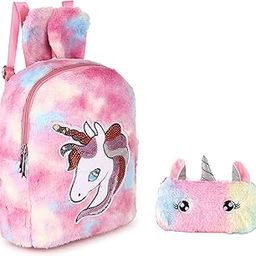 Light Plush Cute Furry Rainbow bagpack |School Bag |Soft Bag |Travel Bag|Backpack for Kids girl |Shoulder bag |Picnic Bag| with Fur pouch-33