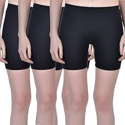 Women's Cotton Blend Cycling Shorts, High Waist, Pack of 3, Black-image-75