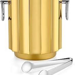 Shay Designer Stainless Steel Ice Bucket with Tong - 1500 ml, Gold | for Bar & Home | Double Walled Stainless Steel Insulated Ice Bucket with Lid (Gold)-16