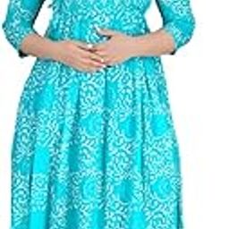 Women Rayon Comfortable Round Neck Three Quarter Sleeves Anarkali Maternity and Nursing Kurta Sky Blue-image-73