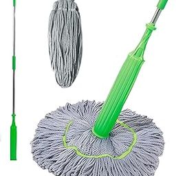 2 in 1 Dehydrated Floor Cleaning mop | Self-Wringing Floor mop | Microfiber Cleaner Wet and Dry Mopping for Bathroom/Offfice/Home/Outdoor - Green-image-1
