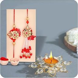 CraftVatika Rakhi Set Gift Combo for Brother and Bhabhi - Rakhi with Crystal Diya Gift Set - Lumba for Bhabhi or Bhaiya Rakshabandhan Gift for Men Women (M5-Bhaiya)-image-54