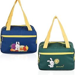 Kuber Industries Pack of 2 Rexine Thermal Insulated Lunch Bag for Office with Front Pocket | Waterproof Tiffin/Lunch Bag for Camping with Handle | Green & Blue-image-53