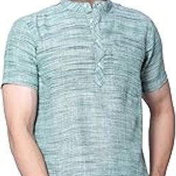 Men's Cotton Blend Regular Textured Short Kurta Half Sleeves - Casual Ethnic Wear-image-7