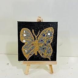 Handpainted Butterfly Mini Canvas Art, 4 x 4 inches, Gold and Silver, with Display Easel-image-51
