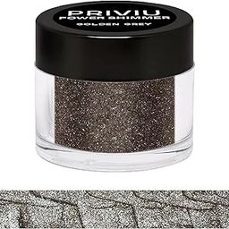 PRIVIU Power Shimmer Metallic Eye Makeup Loose Glitter Eyeshadow Powder (Talc Free), 07 Golden Grey, 3g-image-2