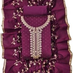 Women's Chanderi Silk Zari Embroidery and Stone Work Unstitched Dress material with Dupatta-picture-52