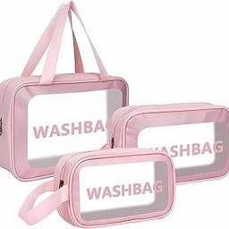 Gowloz Clear Cosmetic Bag Stylish Cosmetic Organizer for Girls & Women - Perfect Travel Bag for Makeup, Toiletries, Ideal for Travel & Daily Use - Durable & Chic Pack of 3 (Pink)-image-79