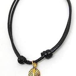 adjustable knot black thread anklet with oxidised gold leaf charm-image-46
