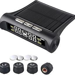 Skypearll Car Tire Pressure Monitor Systems with Clock, Solar Power and USB Charge, 4 External Sensors PSI and Temperature Safety Alarm Display, TPMS for Cars-3