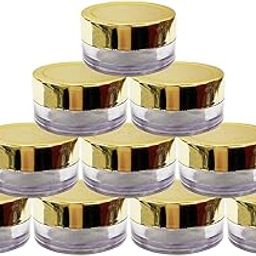 Pack of 10pcs 8GMS Sanjar Comes with Very Beautiful Gold Lids and Inner White Lid, Acrylic Empty Container for Cosmetics for Lip Balms, DIY Skin Care, Body Butters,Clear-8GM,Set of 10-30