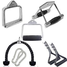 Gym Cable Attahment Combo: Rowing Grip, D Handle Grip, Nylon Handle, Rope Handle with Safety Locks-21