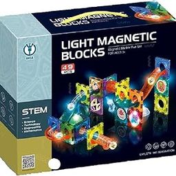 RAINBOW RIDERS 49 Pcs Light Magnetic Blocks with Light for Kids/for 3+ Years Girls and Boys/for Exploral The Imagination/with Sensory Coordination/Marble Blocks.(Multicolor)-12