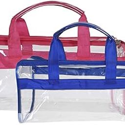 Large Size 2 Crystal Clear Plastic Cosmetic Bags Travel PVC Vinyl Toiletry Bag, Zipper Large Transparent Waterproof Make-Up Case Organizer Bag (Pink & Blue)-image-63